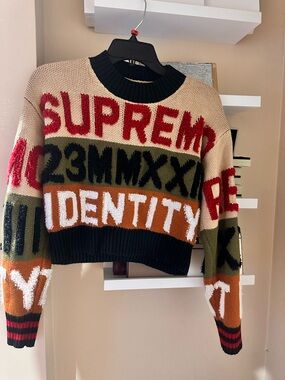 Supreme Identity Colorblock Cropped Sweater - Black/Beige/Olive/Orange/Red